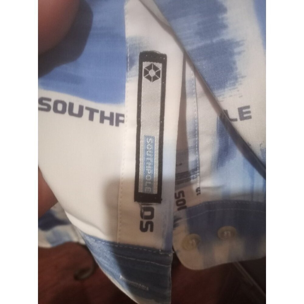 Vintage South Pole Shirt Button Up Polo Men's 2XL Blue All Over Print 90's Y2K - Picture 7 of 13